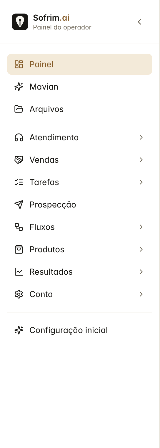 O menu lateral do painel