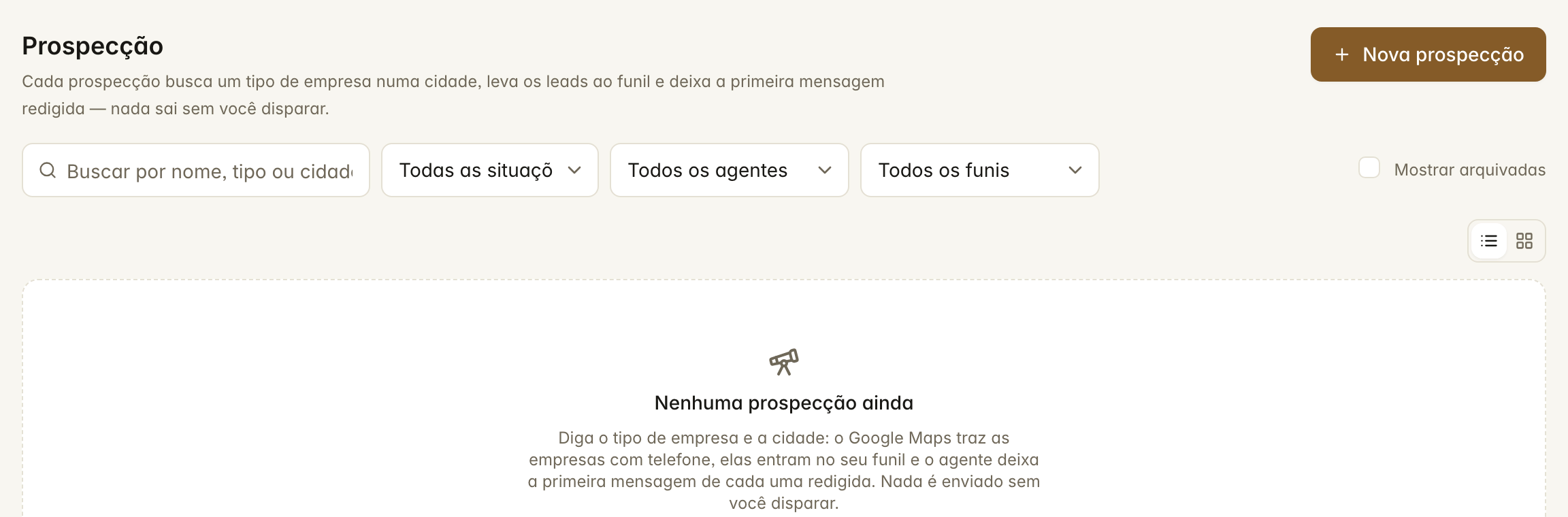 A tela de prospecção